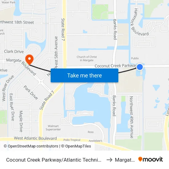 Coconut Creek Parkway/Atlantic Technical High School to Margate, FL map