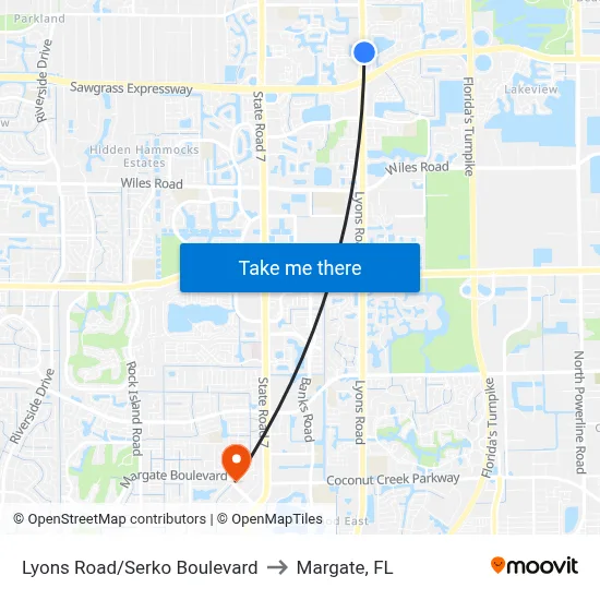 Lyons Road/Serko Boulevard to Margate, FL map