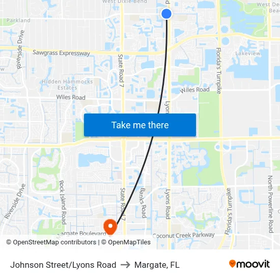 Johnson Street/Lyons Road to Margate, FL map