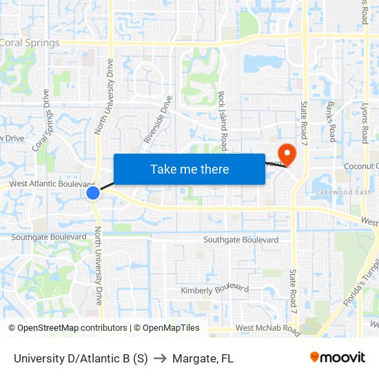 UNIVERSITY D/ATLANTIC B (S) to Margate, FL map