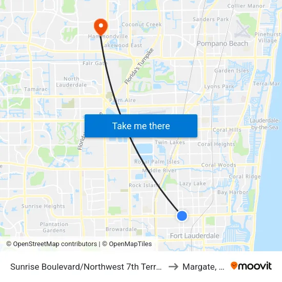 Sunrise Boulevard/Northwest 7th Terrace to Margate, FL map