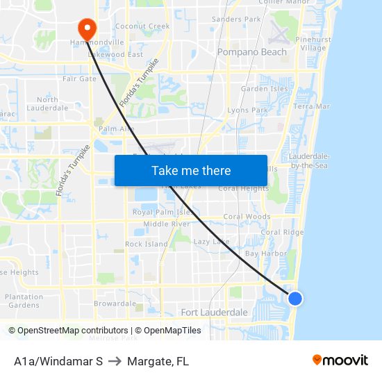 A1a/Windamar S to Margate, FL map