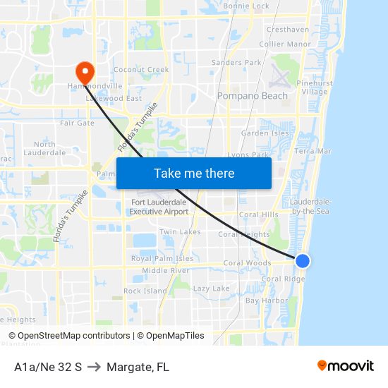 A1a/Ne 32 S to Margate, FL map