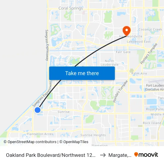 Oakland Park Boulevard/Northwest 120th Way to Margate, FL map