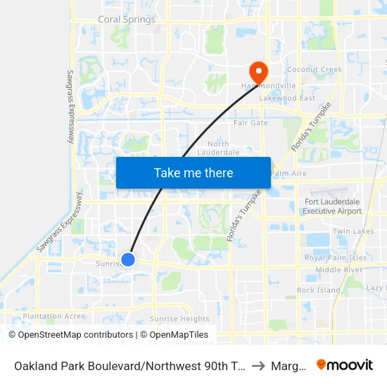Oakland Park Boulevard/Northwest 90th Terrace - (Pine Island Road) to Margate, FL map