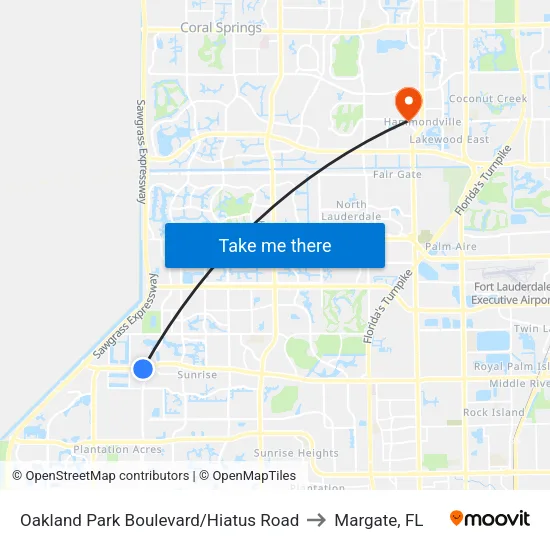 Oakland Park Boulevard/Hiatus Road to Margate, FL map