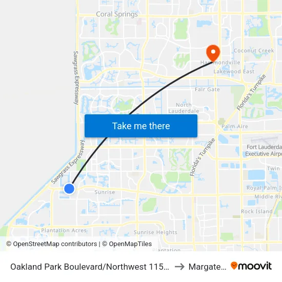 Oakland Park Boulevard/Northwest 115th Terrace to Margate, FL map