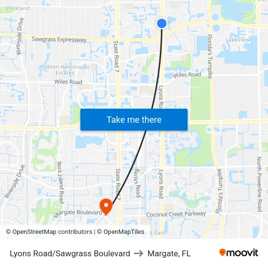 Lyons Road/Sawgrass Boulevard to Margate, FL map