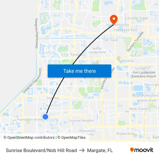 Sunrise Boulevard/Nob Hill Road to Margate, FL map