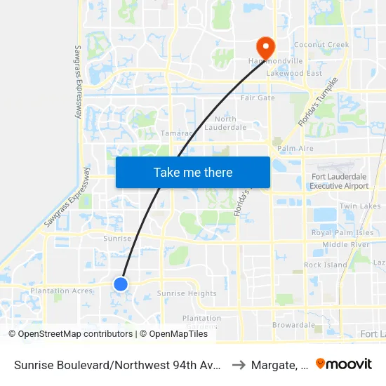Sunrise Boulevard/Northwest 94th Avenue to Margate, FL map
