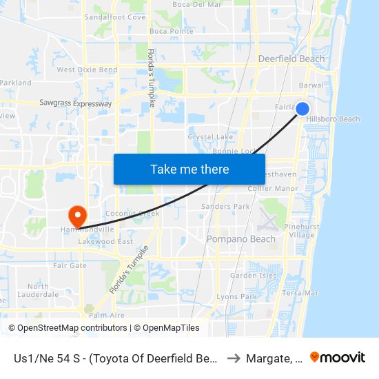 Us1/Ne 54 S - (Toyota Of Deerfield Beach) to Margate, FL map