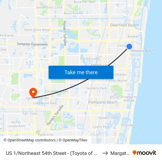 US 1/Northeast 54th Street - (Toyota of Deerfield Beach) to Margate, FL map