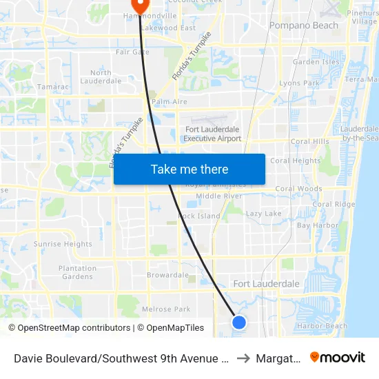 Davie Boulevard/Southwest 9th Avenue - (Rio Nuevo) to Margate, FL map