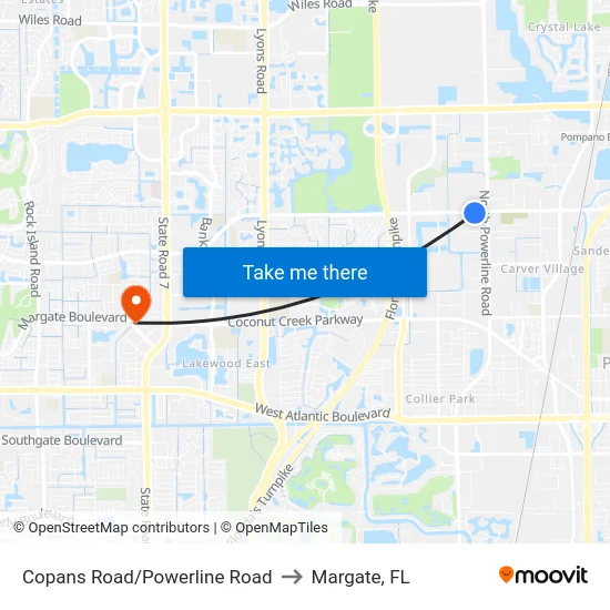 Copans Road/Powerline Road to Margate, FL map
