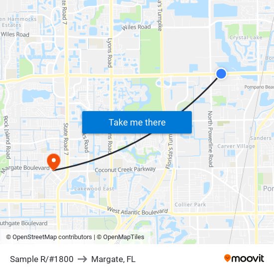 Sample R/#1800 to Margate, FL map