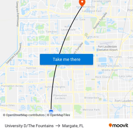 University D/The Fountains to Margate, FL map