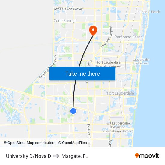 University D/Nova D to Margate, FL map