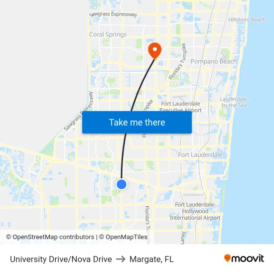 University Drive/Nova Drive to Margate, FL map