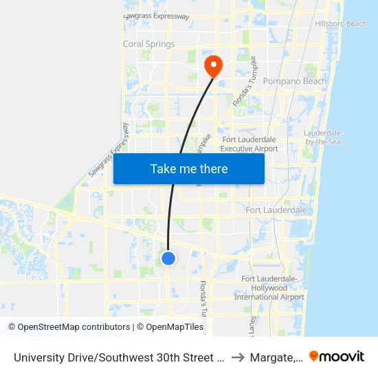 University Drive/Southwest 30th Street (South) to Margate, FL map