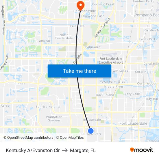 Kentucky A/Evanston Cir to Margate, FL map