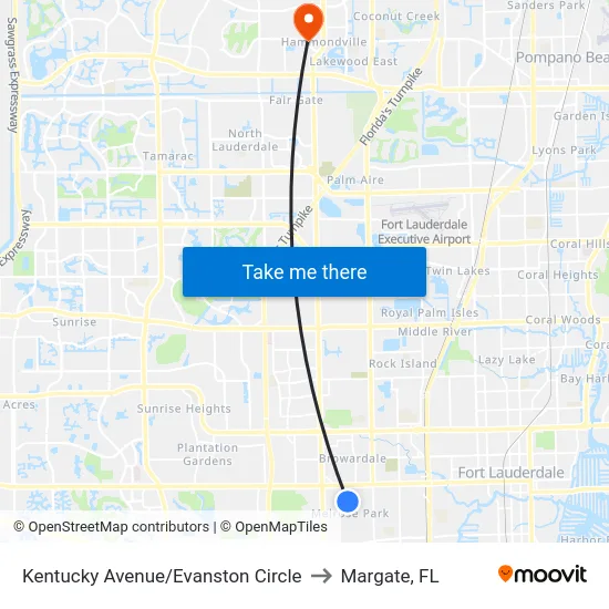 Kentucky Avenue/Evanston Circle to Margate, FL map