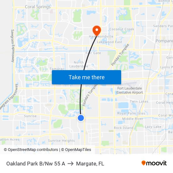 Oakland Park B/Nw 55 A to Margate, FL map