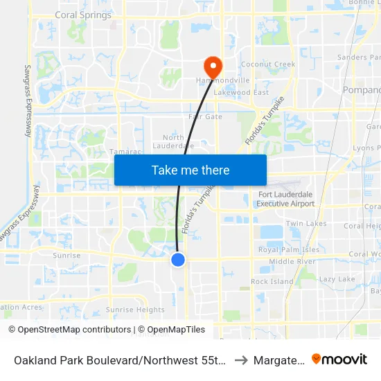 Oakland Park Boulevard/Northwest 55th Avenue to Margate, FL map