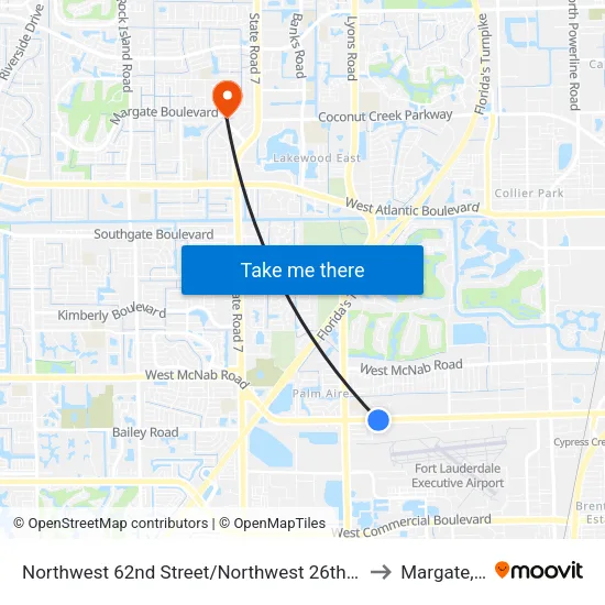 Northwest 62nd Street/Northwest 26th Avenue to Margate, FL map