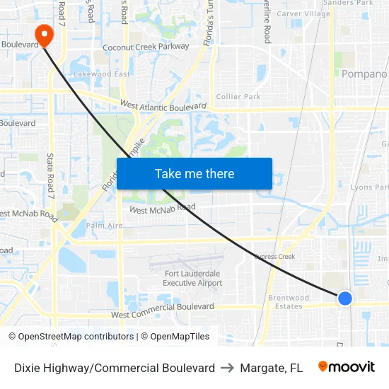 Dixie Highway/Commercial Boulevard to Margate, FL map