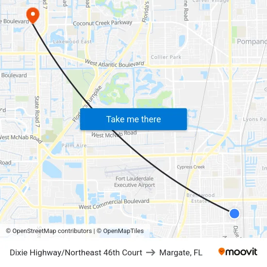Dixie Highway/Northeast 46th Court to Margate, FL map