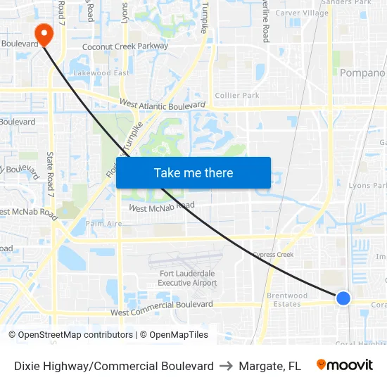 Dixie Highway/Commercial Boulevard to Margate, FL map