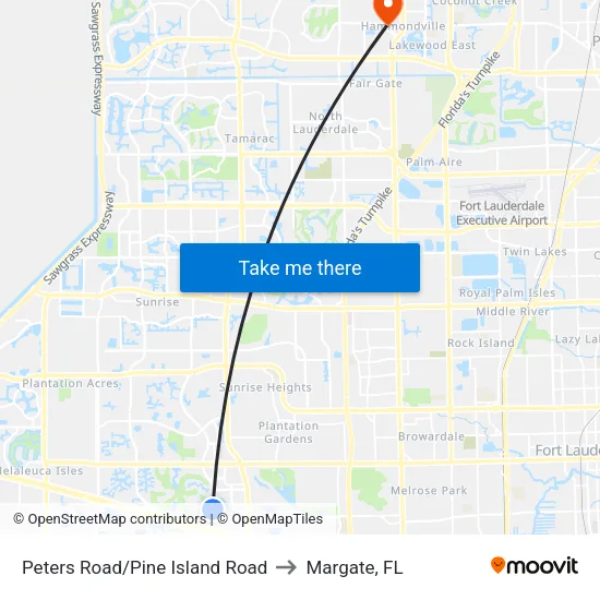 Peters Road/Pine Island Road to Margate, FL map