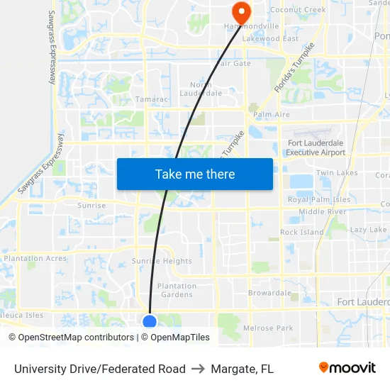University Drive/Federated Road to Margate, FL map