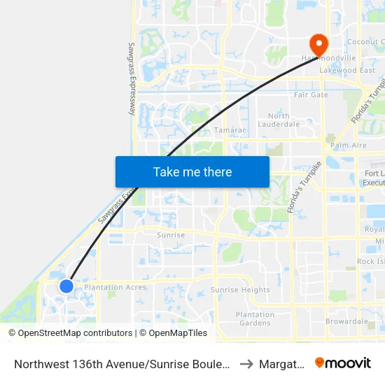 Northwest 136th Avenue/Sunrise Boulevard (South) to Margate, FL map