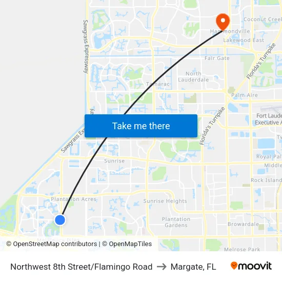 Northwest 8th Street/Flamingo Road to Margate, FL map