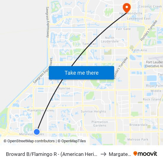 Broward B/Flamingo R - (American Heritage Sch) to Margate, FL map