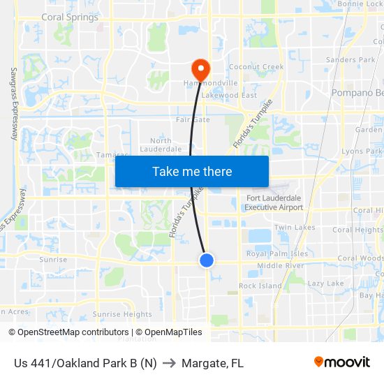 Us 441/Oakland Park B (N) to Margate, FL map