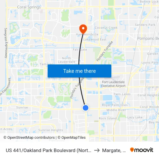 US 441/Oakland Park Boulevard (North) to Margate, FL map