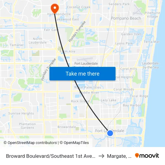 Broward Boulevard/Southeast 1st Avenue to Margate, FL map