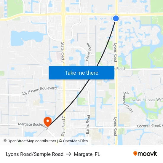 Lyons Road/Sample Road to Margate, FL map