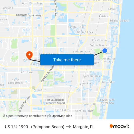 US 1/# 1990 - (Pompano Beach) to Margate, FL map