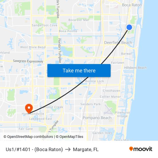 Us1/#1401 - (Boca Raton) to Margate, FL map