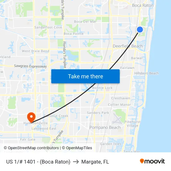 US 1/# 1401 - (Boca Raton) to Margate, FL map