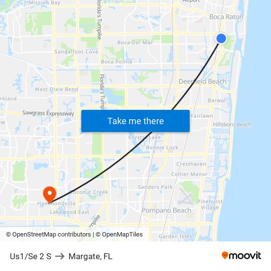 Us1/Se 2 S to Margate, FL map