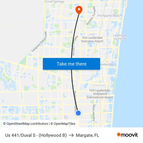 Us 441/Duval S - (Hollywood B) to Margate, FL map