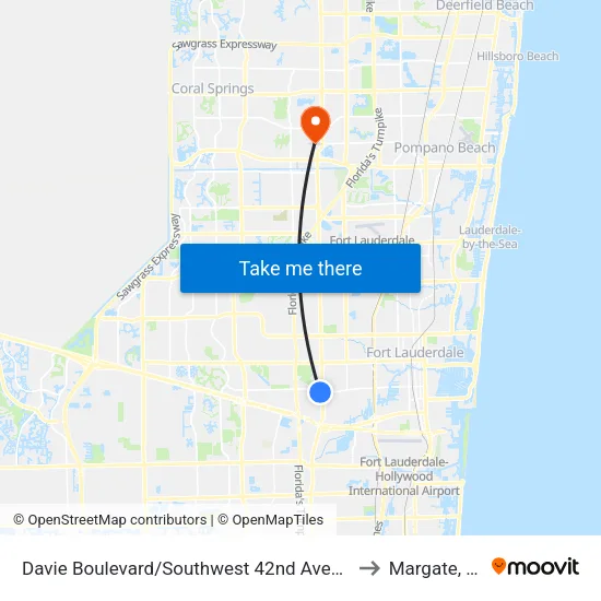 Davie Boulevard/Southwest 42nd Avenue to Margate, FL map