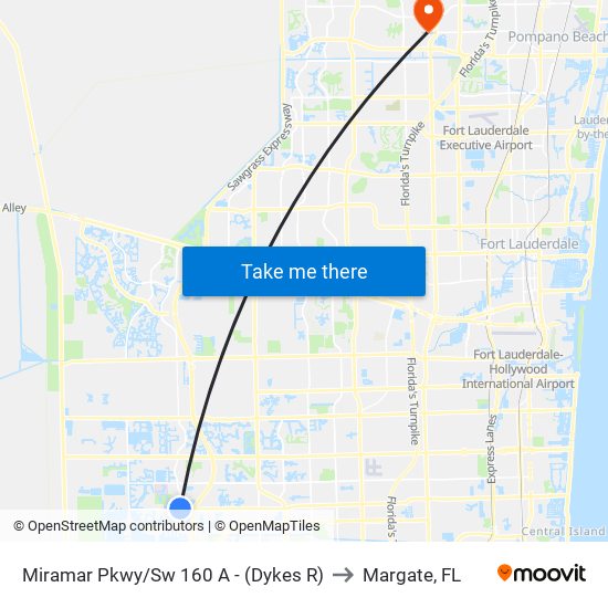 MIRAMAR PKWY/SW 160 A - (DYKES R) to Margate, FL map