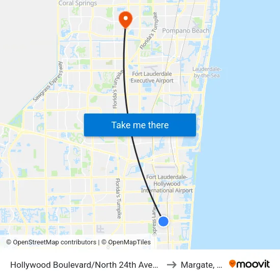 Hollywood Boulevard/North 24th Avenue to Margate, FL map