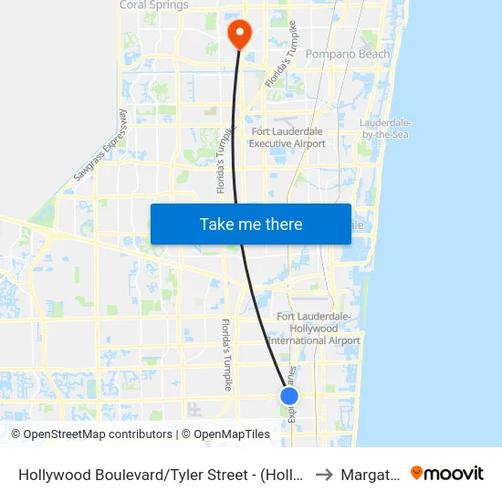 Hollywood Boulevard/Tyler Street - (Hollywood Tri-Rail) to Margate, FL map