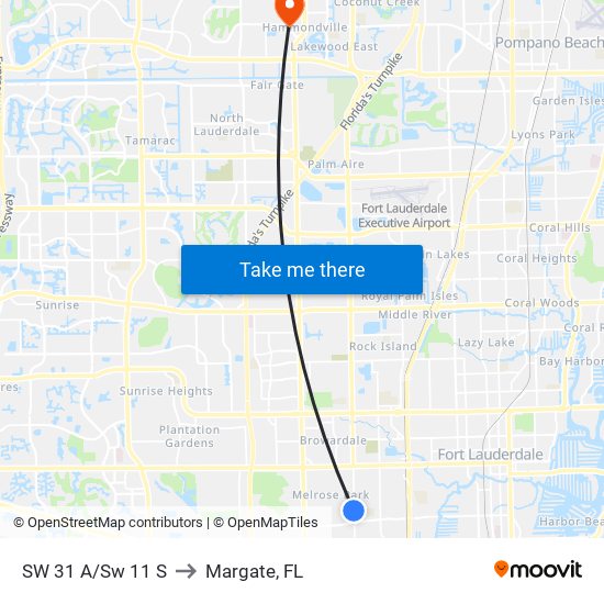 SW 31 A/Sw 11 S to Margate, FL map